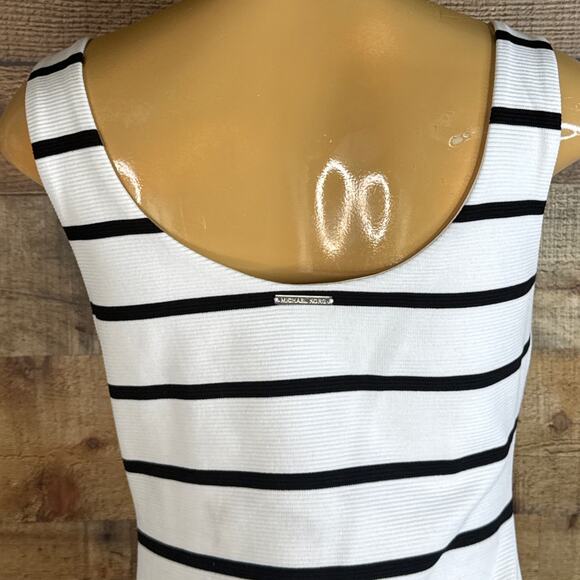 Michael Kors Striped Sleeveless Dress Ruffle Hem White Black Blue Size 4 - Picture 6 of 10